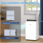 Cream white portable air conditioner with window exhaust hose and side vent