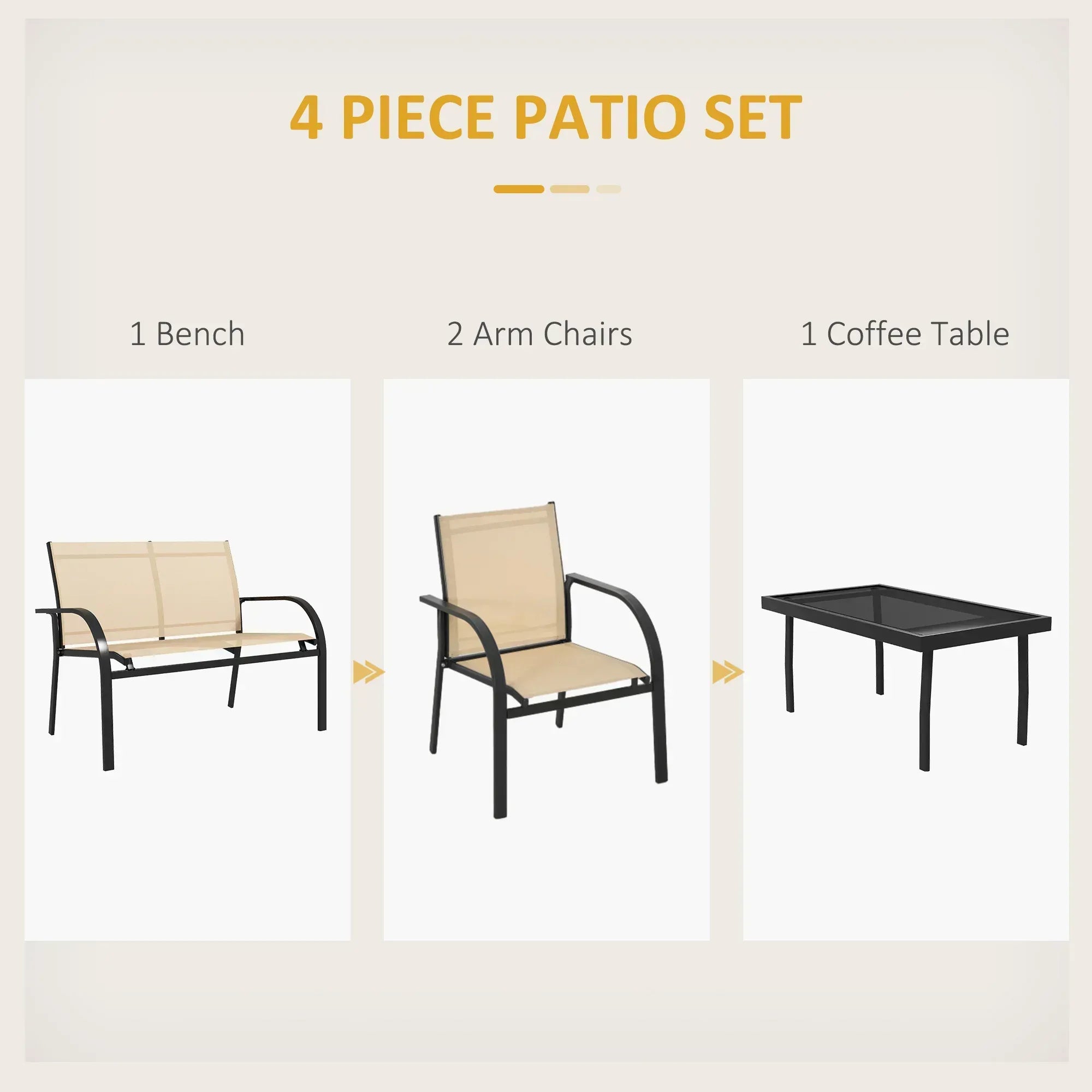 Four-Piece Curved Steel Garden Dining Set - Beige/Grey - Bobobiy