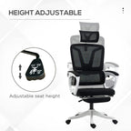 Black mesh office chair with adjustable seat height and headrest