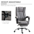 Grey microfibre desk chair with height-adjustable base, armrests, and recline footrest