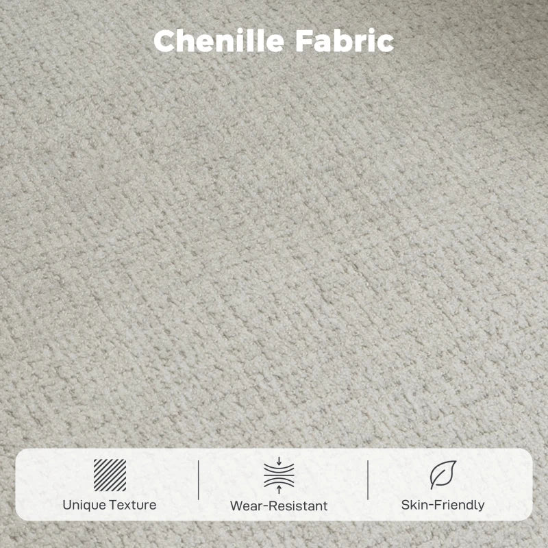 Light grey chenille upholstery fabric with dense textured weave close-up.