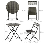 Rattan bistro set dimensions chart with round table and two folding chairs