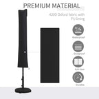 Black umbrella cover panel standing upright, with zippered front edge