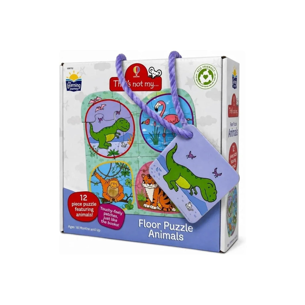 First floor animal puzzle box with purple dinosaur-shaped carrying handle