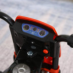 Red and black motorcycle-style trike control panel with colored gauge lights