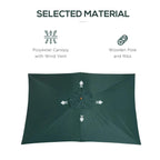 Green polyester canopy garden parasol with wooden pole and ribs