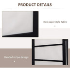 Black frame corner with white rice paper style privacy fabric on a divider panel