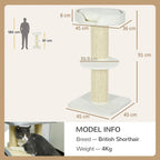 Cream 2-tier sisal cat tree tower shown with stacked round perches and square base