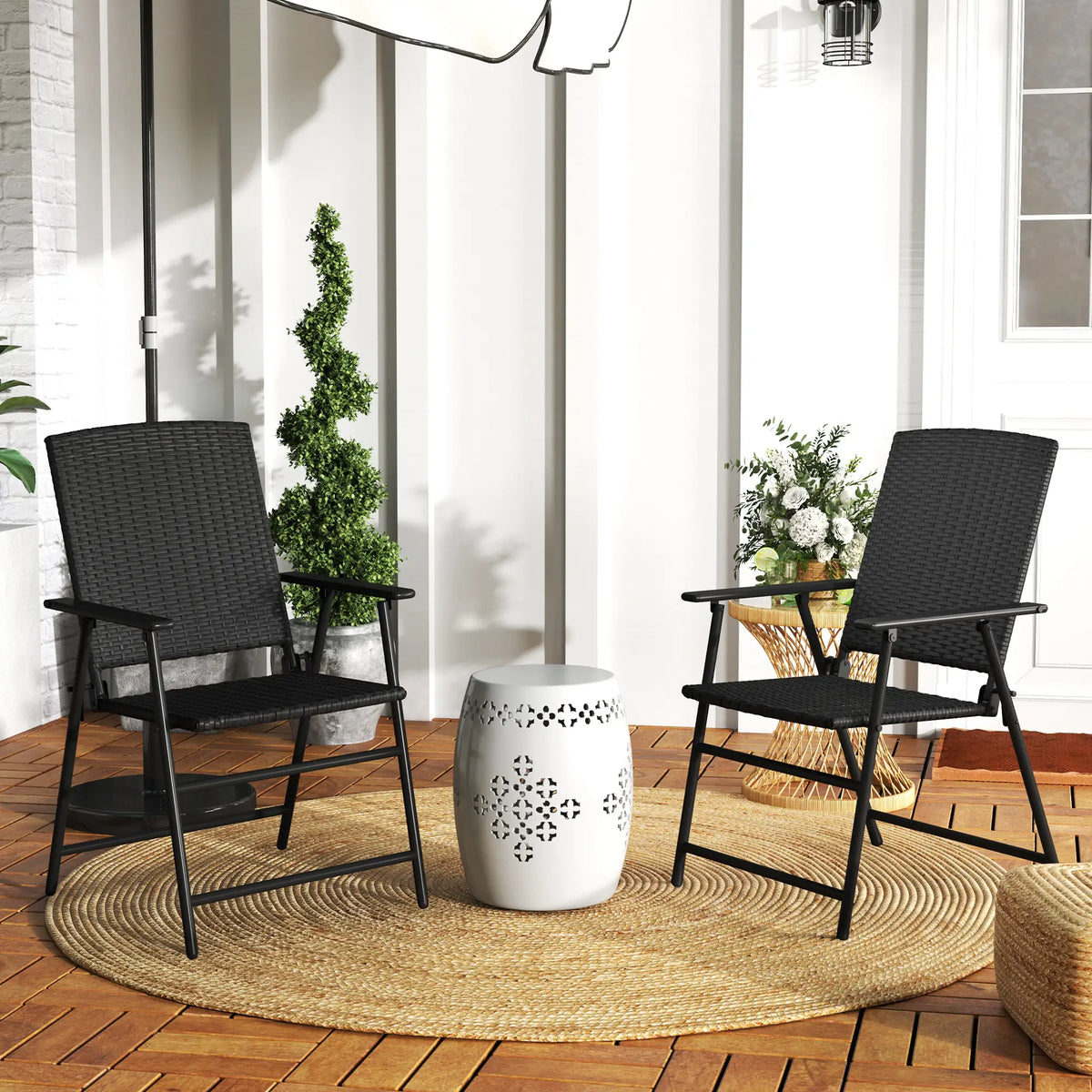 Outsunny Set of 2 Folding Rattan Seat Chairs Black