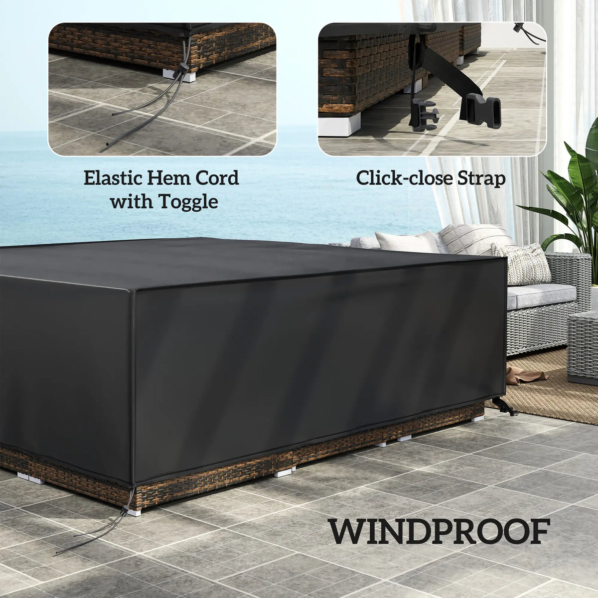 Outsunny Large Patio Garden Set Cover 600D Oxford Square Waterproof, 230 x 230 x 70cm, Black