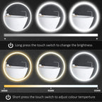 Round LED bathroom mirror showing multiple light temperatures along the glowing frame