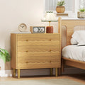 Oak 3-drawer dresser chest with ribbed drawers, round knobs, and gold legs