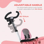 Pink stroller with height-adjustable parent push handle, seat with canopy