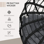 Black woven rattan-style egg chair frame with UV, weather, and easy-clean features