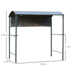 Outdoor BBQ shelter gazebo canopy with metal frame, shown with measurement diagram