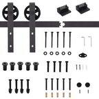 Barn door track kit hardware set: roller wheels, brackets, screws, spacers