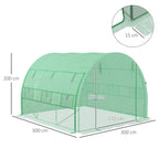 Green walk-in greenhouse tent with multiple side windows and roll-up end walls