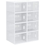 Clear plastic stackable shoe storage boxes with magnetic front doors