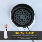 Inflatable ghost decoration showing round fan/air blower base