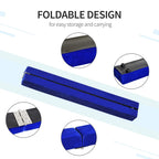 Blue foldable balance beam with padded hinge design for easy storage and carrying