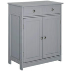 Grey freestanding bathroom storage cabinet with two drawers and double doors