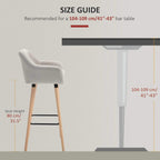 Beige upholstered bar stool with curved back and seat, light wood legs, and black footrest