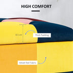 Multicolour velvet-look storage ottoman with thick padded patchwork top