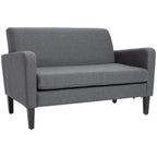 Charcoal grey two-seat sofa with thick cushions and curved armrests