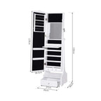 White flip-over jewelry cabinet open to reveal earring and ring storage shelves