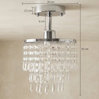 Silver-tone flush ceiling mount with clear crystal strands and hanging crystal drop clusters