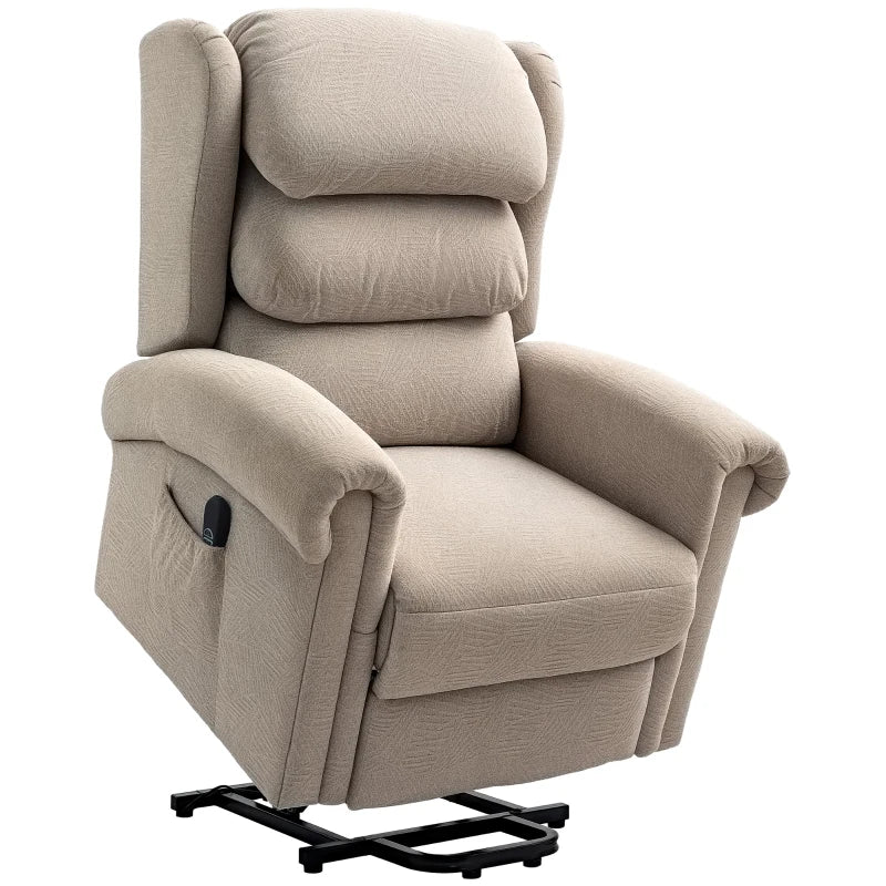 Khaki velvet-feel electric riser recliner chair with padded armrests