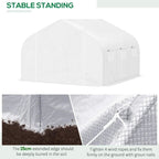 White tunnel greenhouse structure with PE cover and roll-up door opening