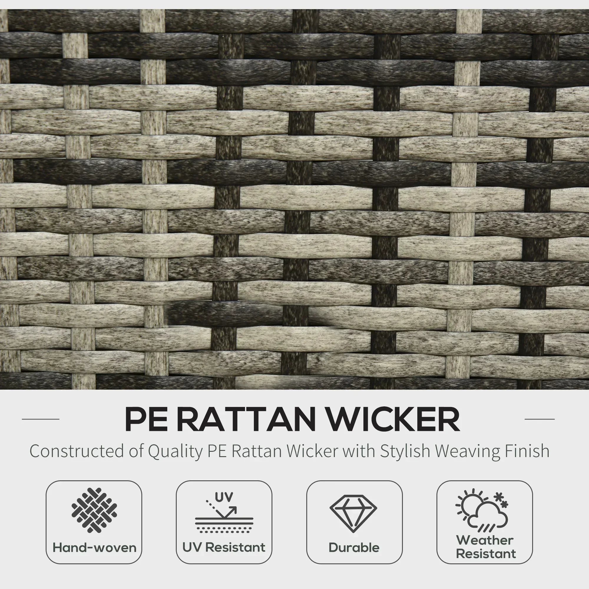 Rattan Garden Sofa Set, 4-Seater Wicker Sectional for Garden, Grey - Bobobiy