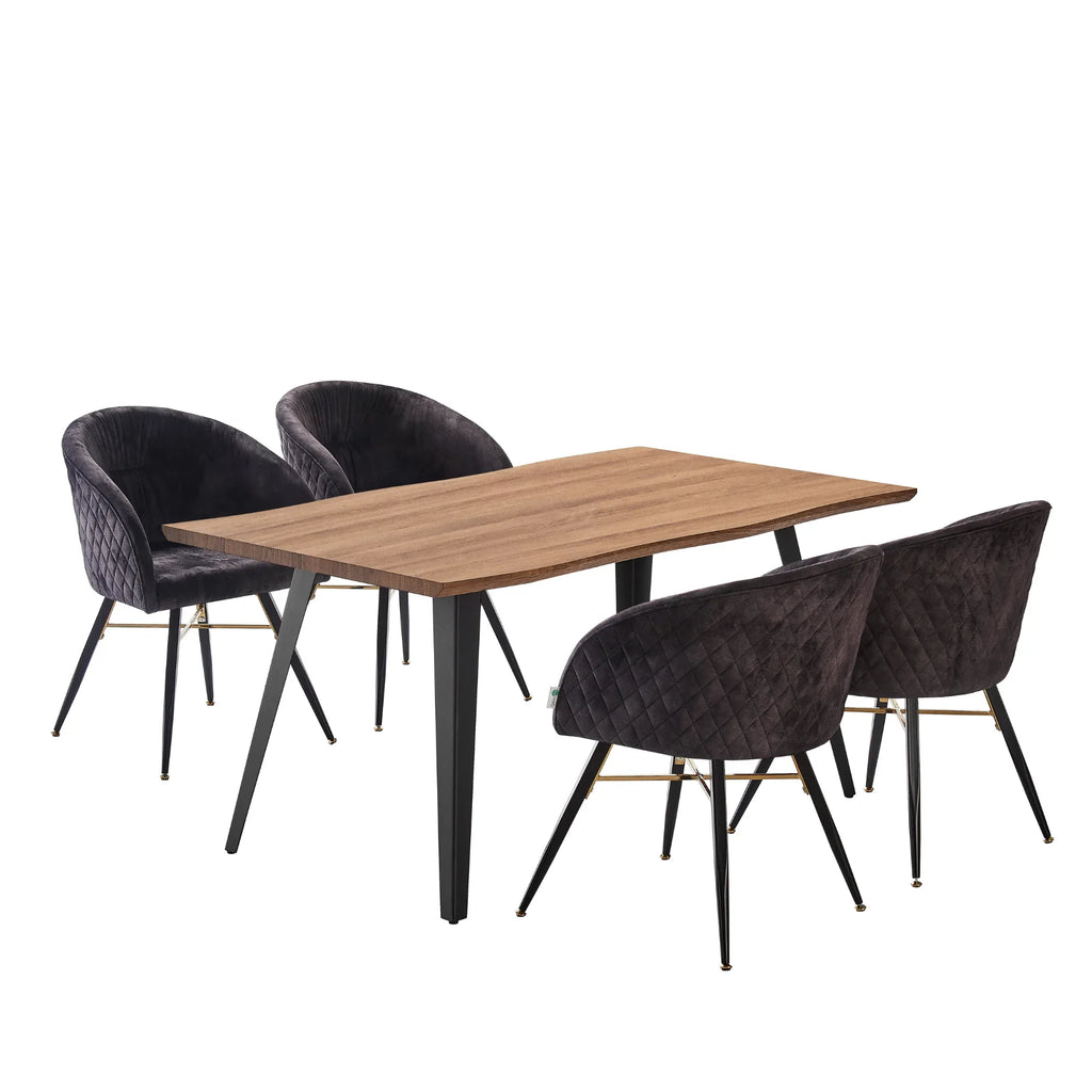 Vittorio Rocco LUX 5PCs Dining Set includes an Oak Dining Table and Set of 4 Dining Chairs - Bobobiy