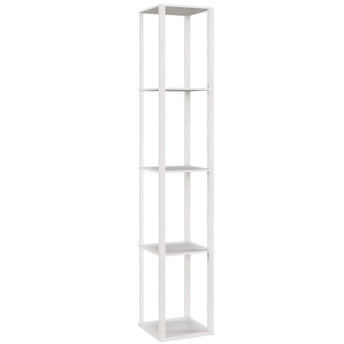 White modern standing floor lamp with vertical open shelves