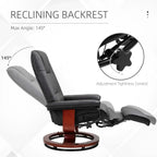 Black reclining swivel chair with adjustable backrest and padded headrest