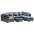 8 Piece Rattan Corner Sofa Set with Wide & Deep Seat, Assembled Aluminium PE Rattan Garden Furniture Set with Thick Cushions and Glass Top Table for Outdoor, Conservatory, Grey - Bobobiy