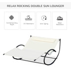 Cream double sun lounger with headrest pillow and black metal rocking frame