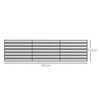 Grey and white striped windbreak screen, shown in 540 x 150 cm size layout