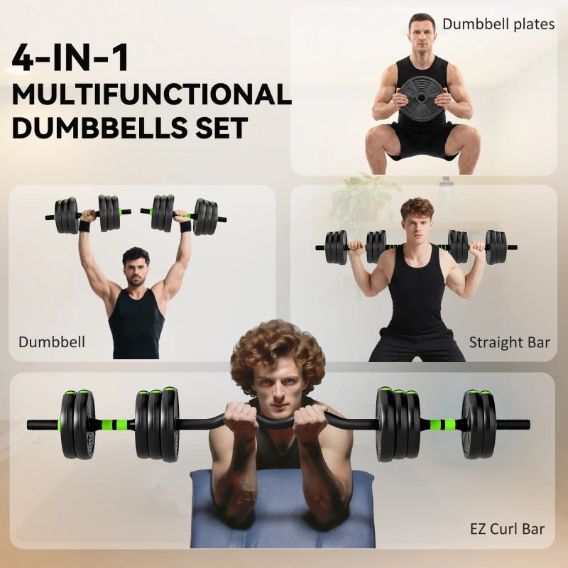 4-in-1 multifunction adjustable dumbbells with bar and EZ curl bar configuration