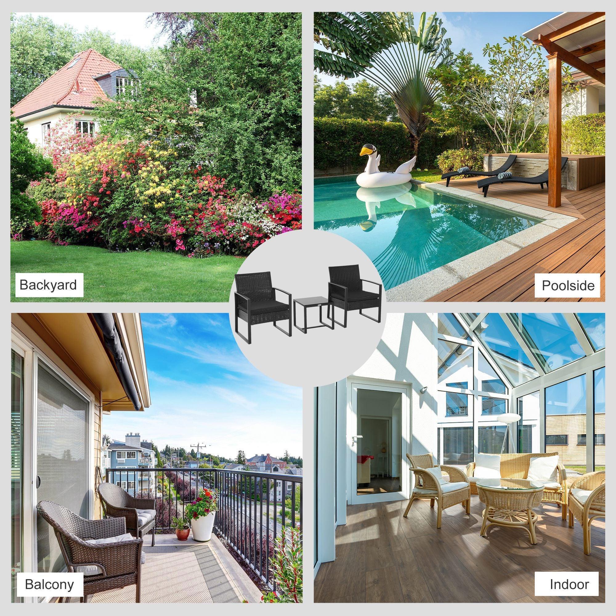 2 Seater Rattan Coffee Set-Black - Bobobiy