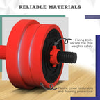 Red weight plate with secure locking bolts and black center insert