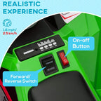 Green ride-on quad bike control panel with forward, reverse, and on-off buttons