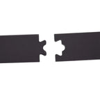 Barn door track rail connector plates with interlocking tabs, dark metal