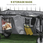Dark grey folding utility wagon with five storage bags and mesh accessory compartments