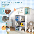 White kids toy storage cabinet with non-slip style base and fabric drawers with animal prints