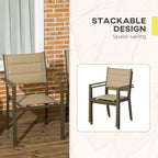 Set of two khaki stacking garden chairs with mesh back and seat, dark frames