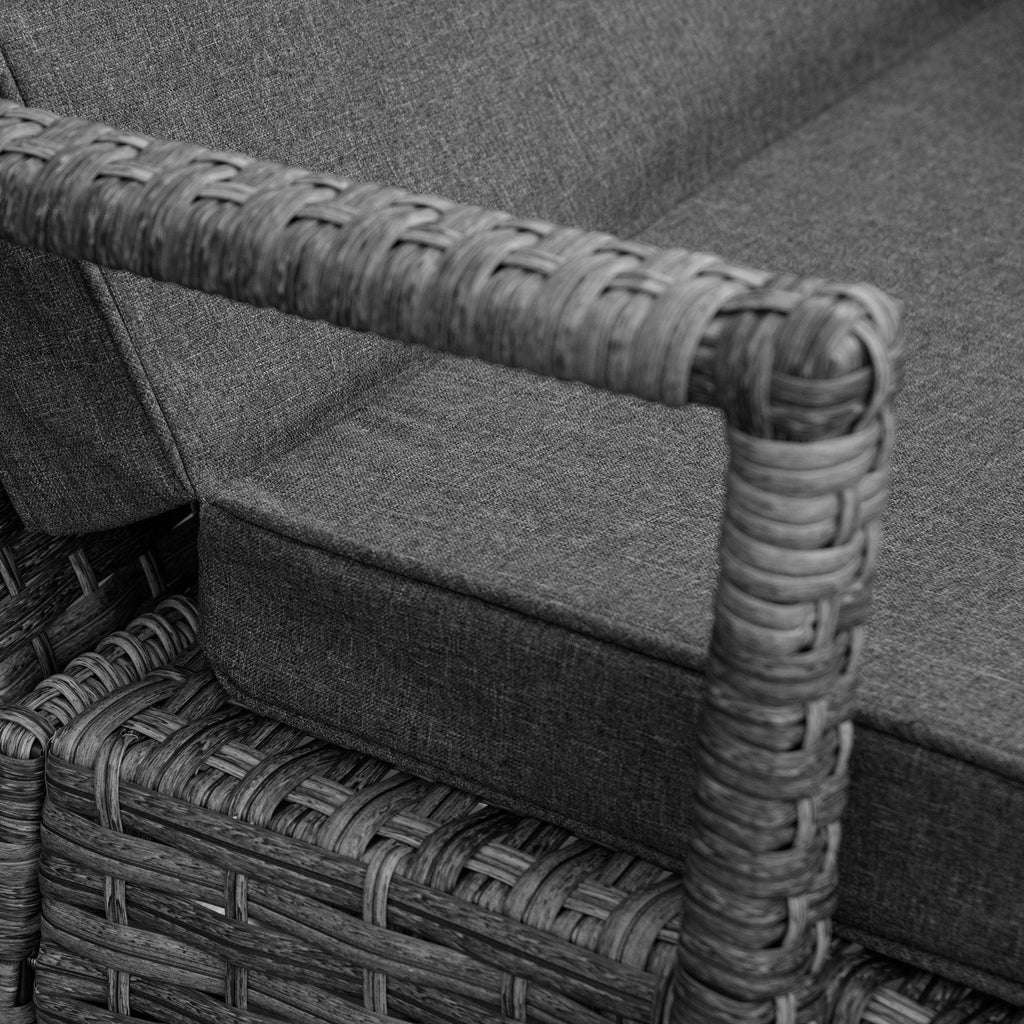 PE Rattan Sun Loungers set of 2 with Cushion, Outdoor 2 Pieces Garden Sunbed Furniture with 4-Level Recliner Backrest, and Armrest, Grey - Bobobiy