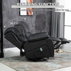 Black PU leather reclining chair with extending footrest and manual release lever