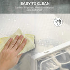 Clear plastic shoe storage box with magnetic door, wipe-clean waterproof surface